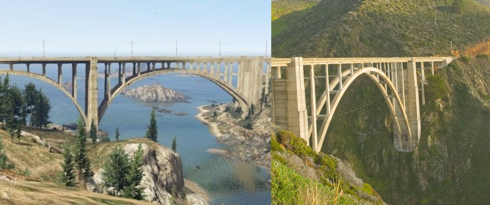 Big Creek Bridge (GTA V) / Bixby Bridge (realita)